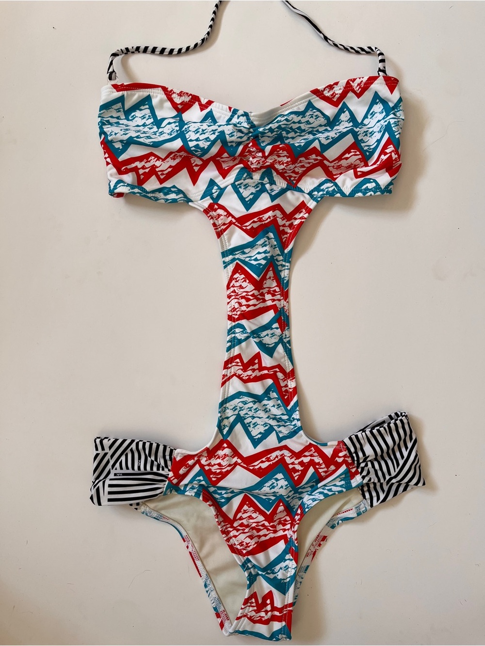 TAVIK Swimwear Red & Teal Zigzag One-Piece Monokini Swimsuit
